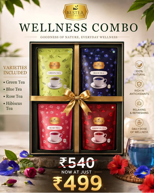 Wellness Combo: Green Tea, Hibiscus Tea, Rose Tea, Blue Tea