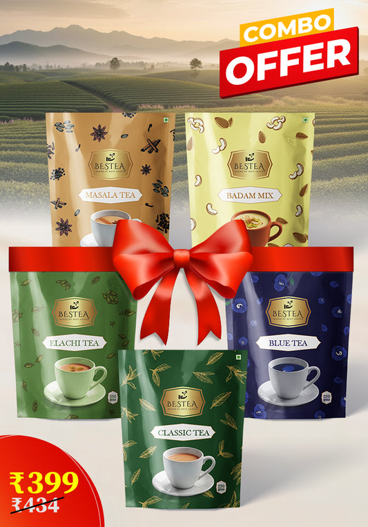 Assorted Tea Varieties Samplers: Classic, Elaichi, Masala, Blue, Badam Mix