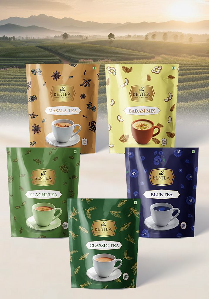 Assorted Tea Varieties Samplers: Classic, Elaichi, Masala, Blue, Badam Mix